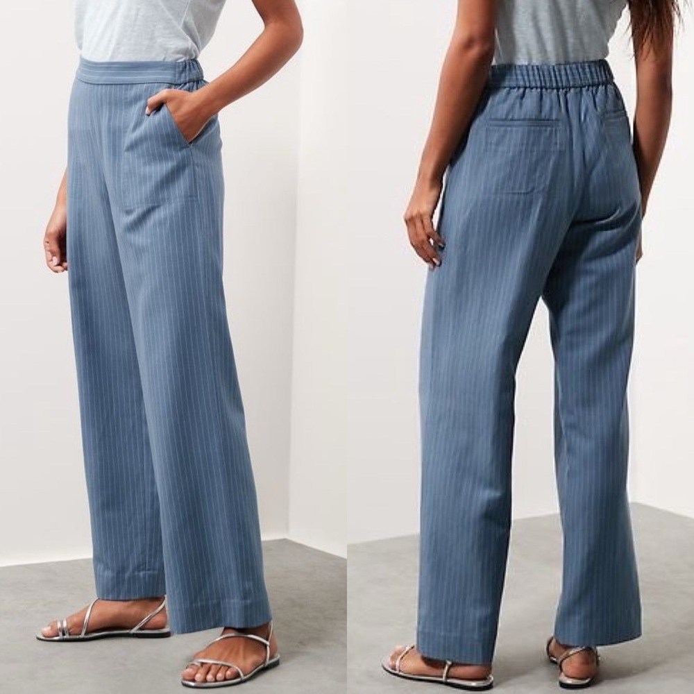 Banana Republic • Blue pinstripe WIDE-LEG TENCEL LINEN PULL-ON PANT size XSP